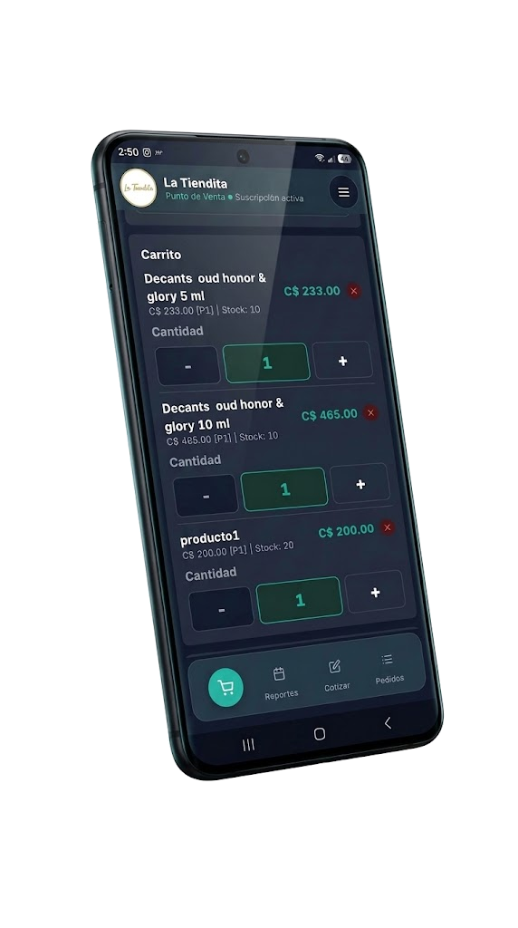 Pantalla de cobro con el carrito y el resumen de la venta